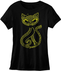 Vintage Cute Sassy Cat Kitty Print t Shirts for Women Letter Cat Black yellow