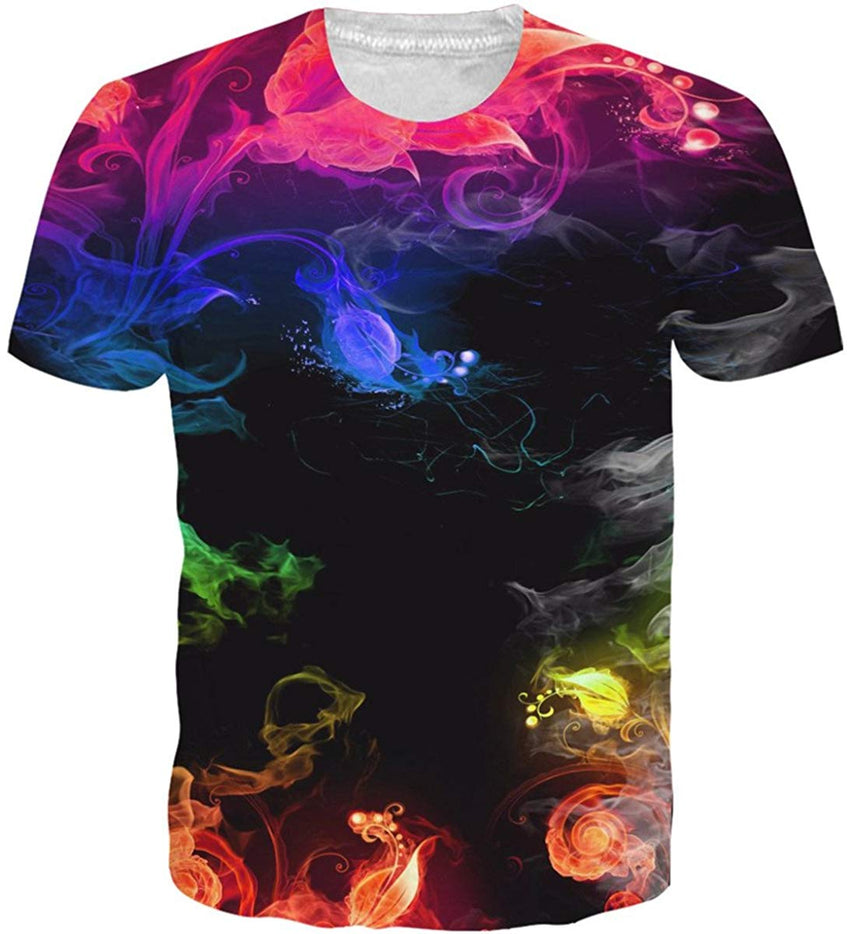 Unisex Cool Novelty 3D Graphic Print T Shirts Summer Short Sleeve Crewneck Tees Casual Tops Colorful Smoke