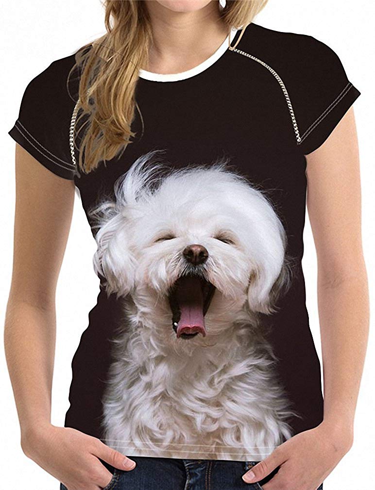 Womens 3D Maltese Dog Print Short Sleeve Breathable Tshirt Tops Tee H10850bv