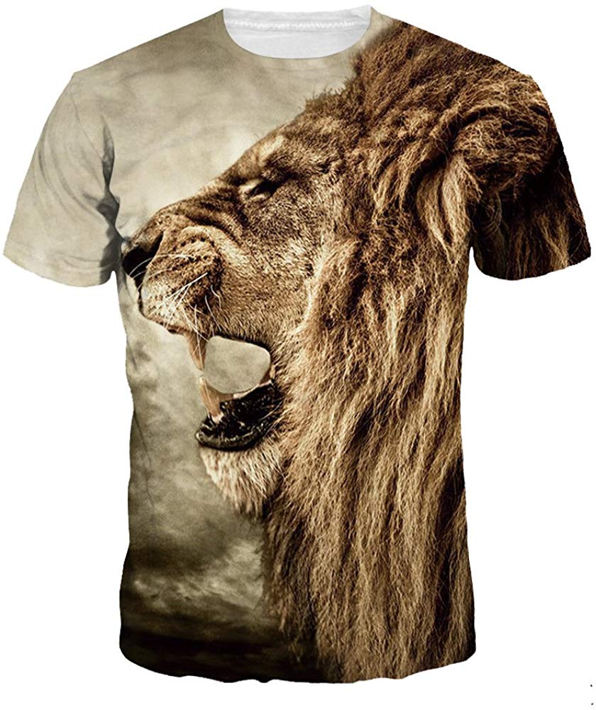 Velynce Unisex Thin Shirts Stylish 3D Digital Printed Lion Skull Casual Personality T Shirts Couple Clothing Lion Head #22