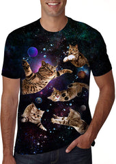 Unisex 3D Creative Print Short Sleeve T Shirt Casual Graphic Tees A flying Cat
