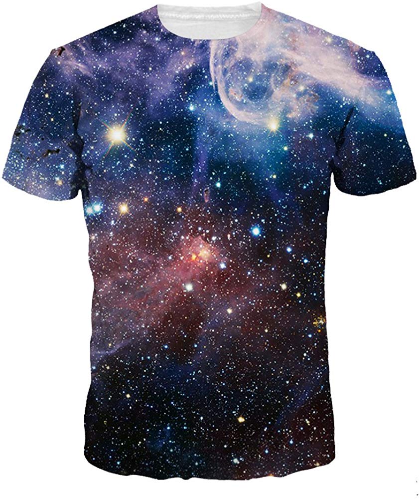 Velynce Unisex Thin Shirts Stylish 3D Digital Printed Lion Skull Casual Personality T Shirts Couple Clothing Galaxy #34