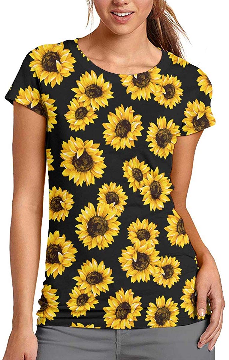Women's 3D Printed T Shirts Short Sleeve Graphic Tee Tops Sunflower Floral Blooming