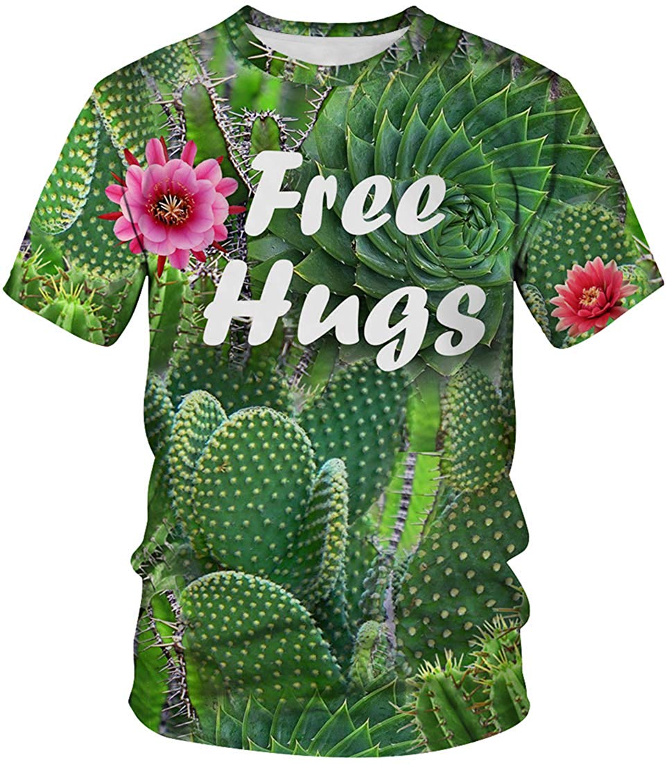 Unisex T Shirt 3D Pattern Print Novelty Short Sleeve Sports Fitness Summer Tee Cactus b