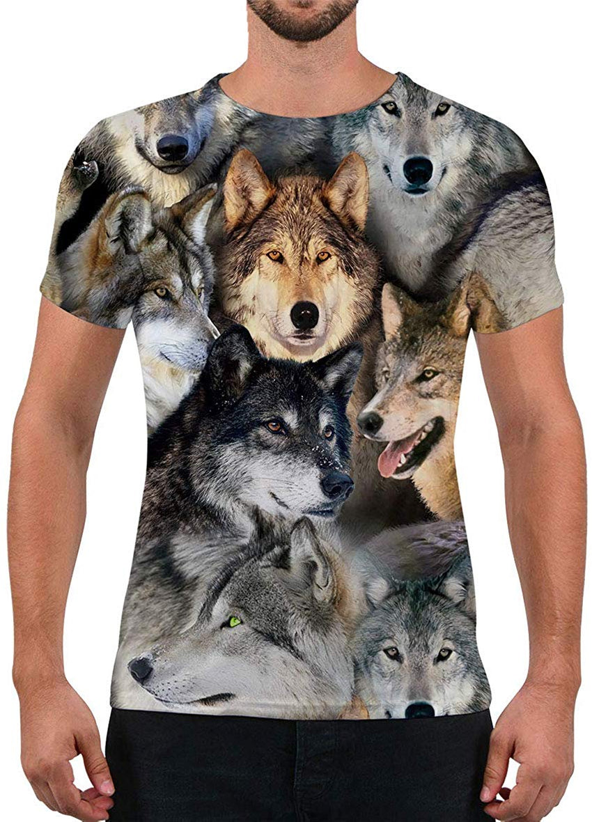 Unisex Fashion 3D Print T Shirts Funny Graphics Pattern Crewneck Short Sleeve Tees for Mens Womens Wolves
