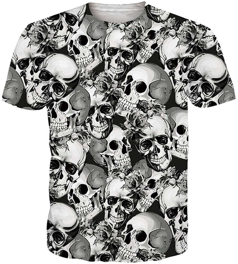 Unisex Short Sleeve T Shirts 3D Novelty Print Casual Funny Graphic Tees S 3XL Skull