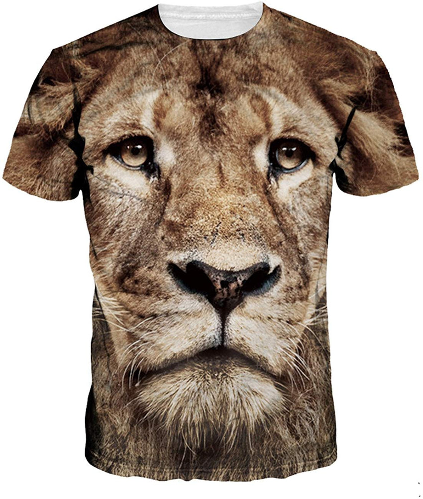 Men's O Neck 3D Digital Print Cartoon Animal Design Lovers' Short Sleeve Summer T Shirts Brown