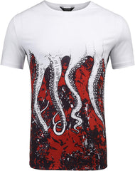 Mens Octopus Short Sleeve Cotton T Shirt Print Tee Casual Shirts Red