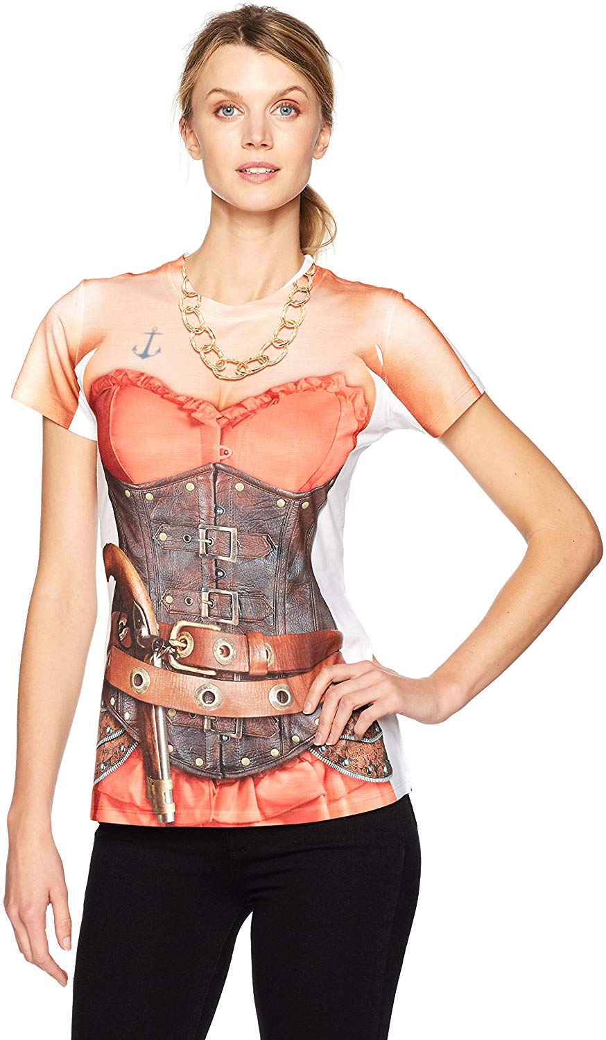 Women's Halloween 3D Photo Realistic Short Sleeve T Shirt Pirate