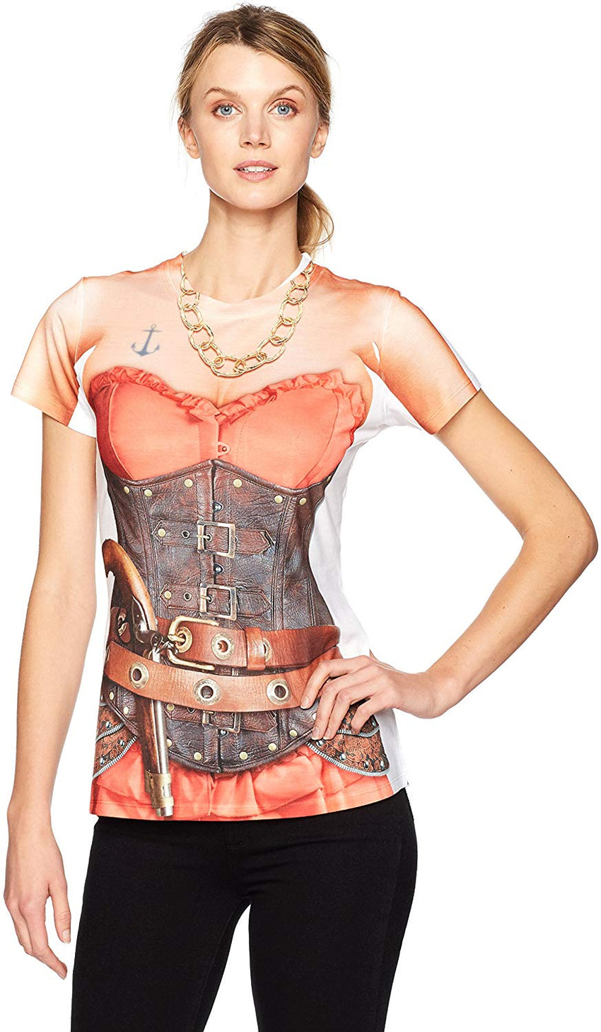 Women's Halloween 3D Photo Realistic Short Sleeve T Shirt Pirate