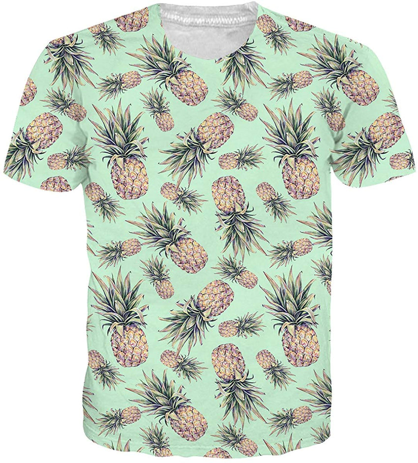Unisex Cool Novelty 3D Graphic Print T Shirts Summer Short Sleeve Crewneck Tees Casual Tops Pineapple