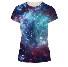 Unisex Funky Digital Print T Shirt 3D Graphic Short Sleeve Tees Blue Galaxy