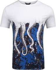 Mens Octopus Short Sleeve Cotton T Shirt Print Tee Casual Shirts Blue 02