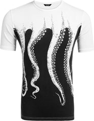 Mens Octopus Short Sleeve Cotton T Shirt Print Tee Casual Shirts Black