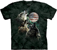 Men's Three Wolf Moon Short Sleeve Tee Moon Flag Green