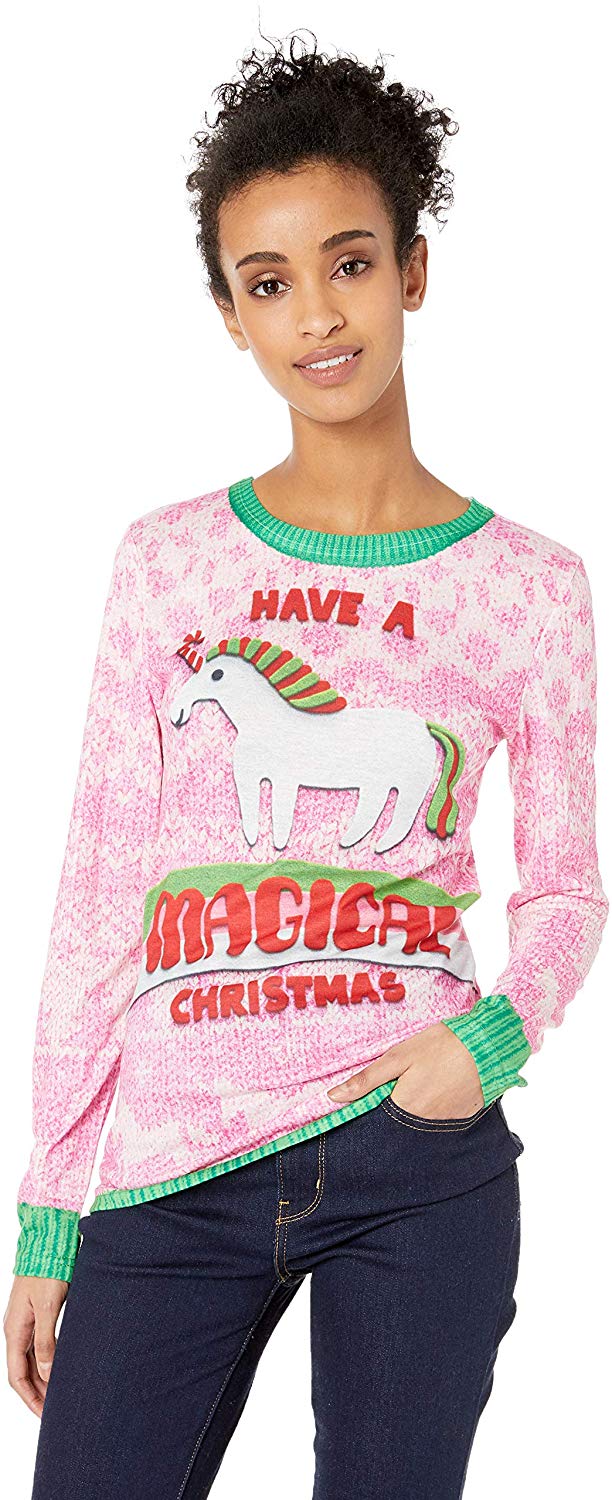 Women's 3D Photo Realistic Ugly Christmas Sweater Long Sleeve T Shirt Magical