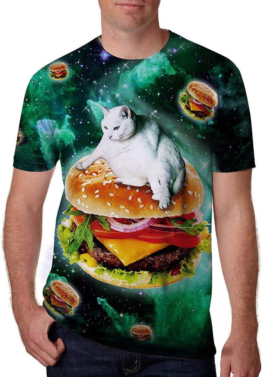 Unisex Short Sleeve 3D Digital Printed Personalized T Shirts Tees Cat Hamburger
