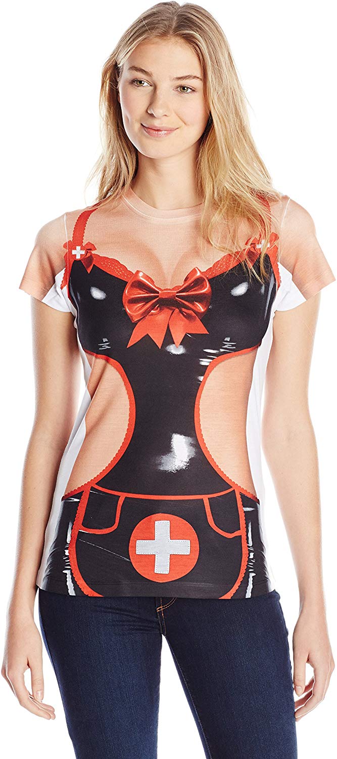 Women's Halloween 3D Photo Realistic Short Sleeve T Shirt Sexy Nurse