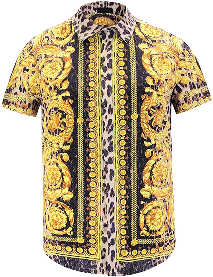 Men's Short Sleeve Luxury Print Button Dress Shirt Al003 29