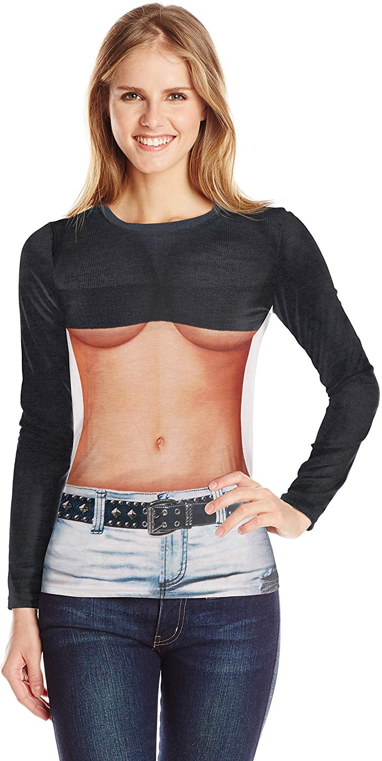 Women's Cleavage Tux Long Sleeve T Shirt Half Shirt