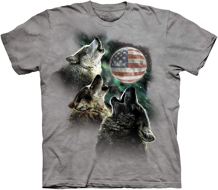 Men's Three Wolf Moon Short Sleeve Tee Moon Flag Grey