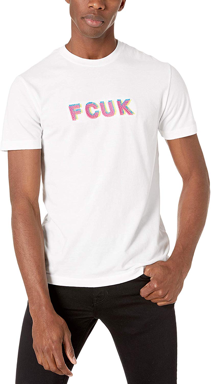 Men's Short Sleeve Crew Neck FCUK Slogan Cotton T Shirt 3d White Multi