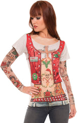 Women's 3D Photo Realistic Ugly Christmas Sweater Long Sleeve T Shirt Xmas Tattoowb mt rnum wrnum