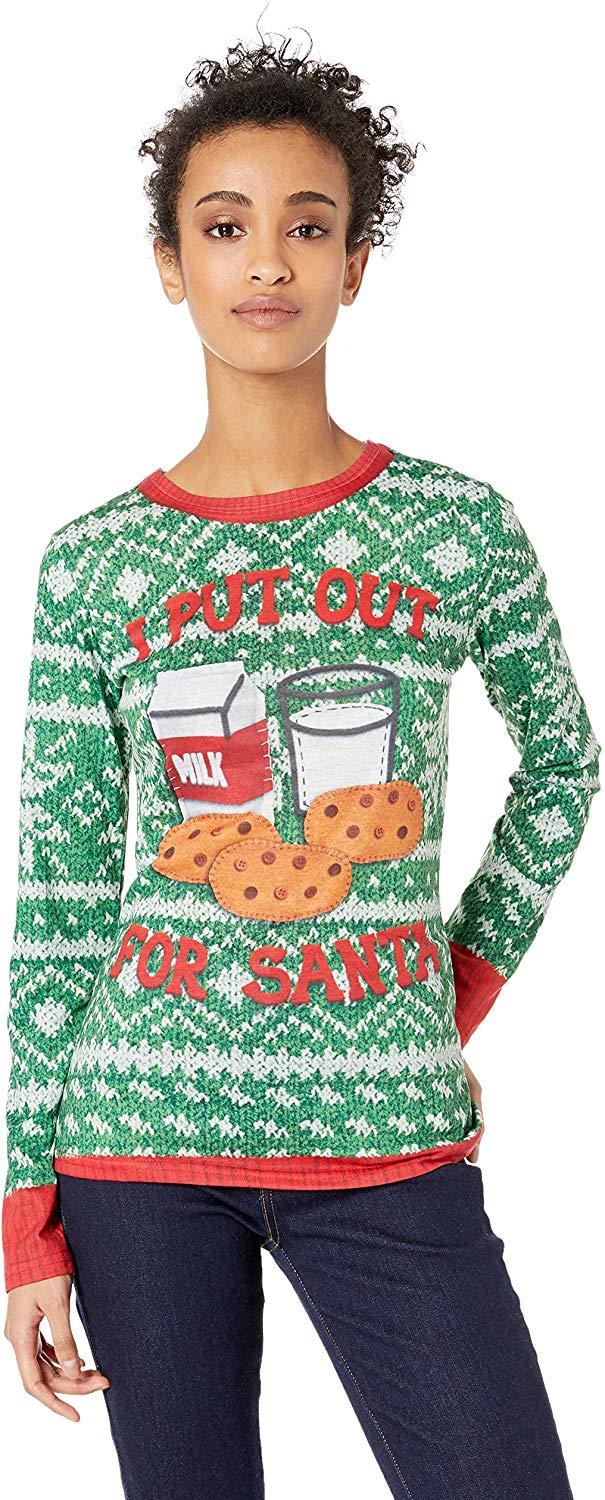 Women's 3D Photo Realistic Ugly Christmas Sweater Long Sleeve T Shirt Put Out for Santa