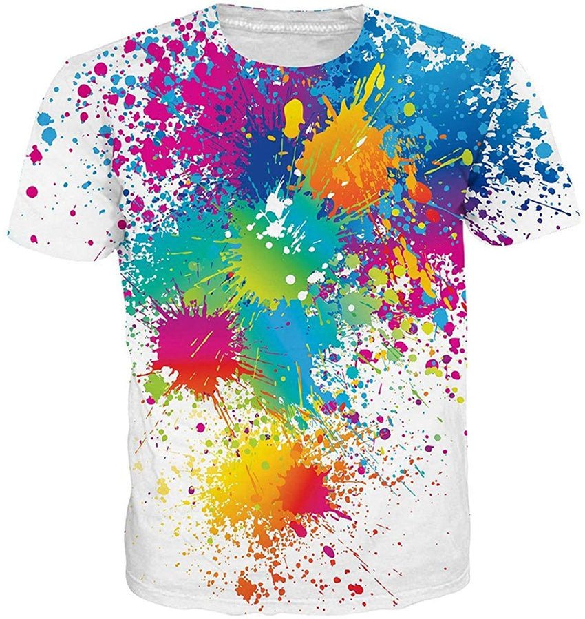 Unisex Cool Novelty 3D Graphic Print T Shirts Summer Short Sleeve Crewneck Tees Casual Tops White coloful Spalsh