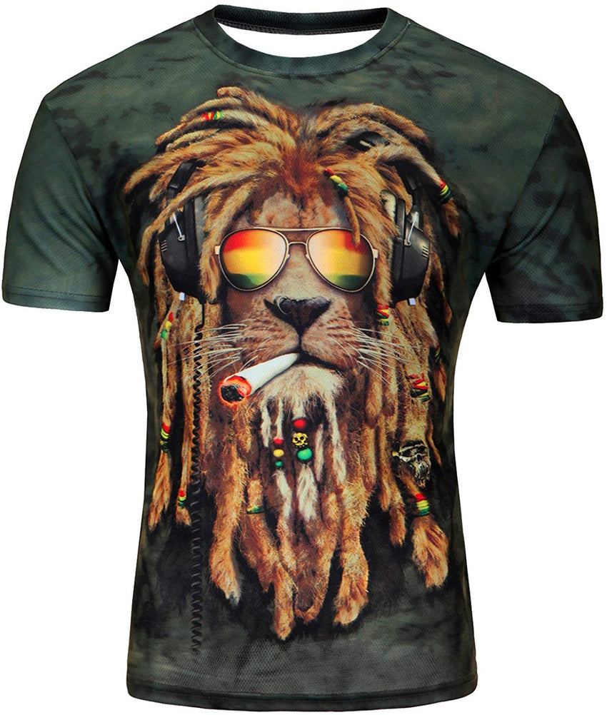 Men's Fashion 3D Print Hip Hop Style T Shirts Cool Creative Imagination Tee Rocking Lion