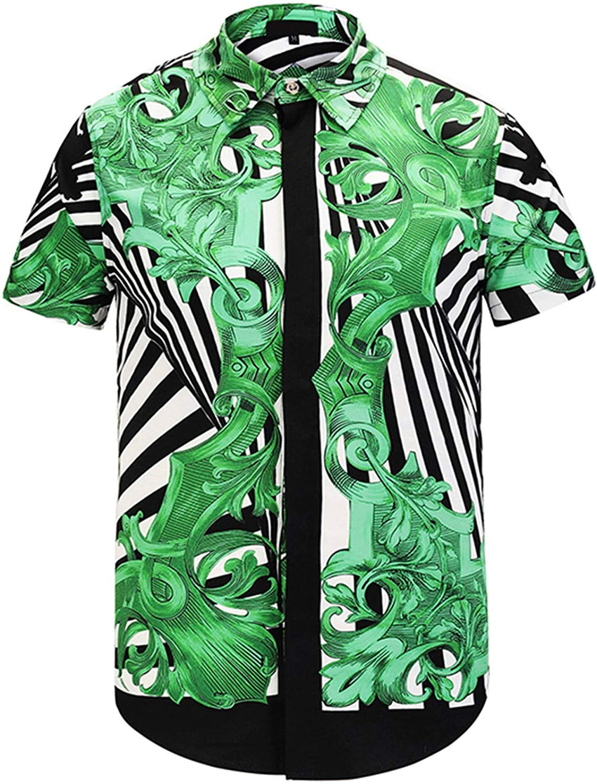 Men's Short Sleeve Luxury Print Button Dress Shirt Y1782 25