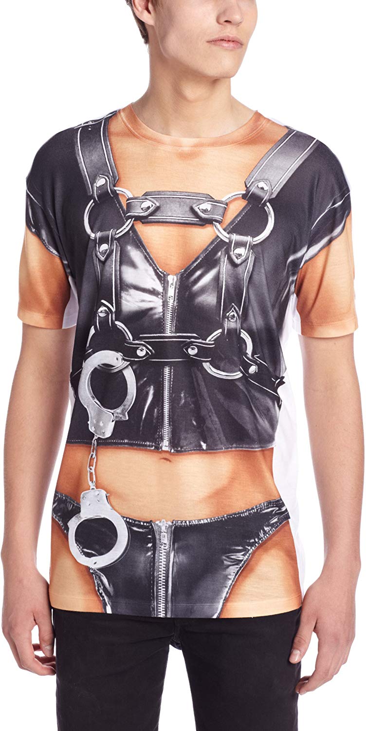Men's 3D Photo Realistic Short Sleeve T Shirt Leather Straps