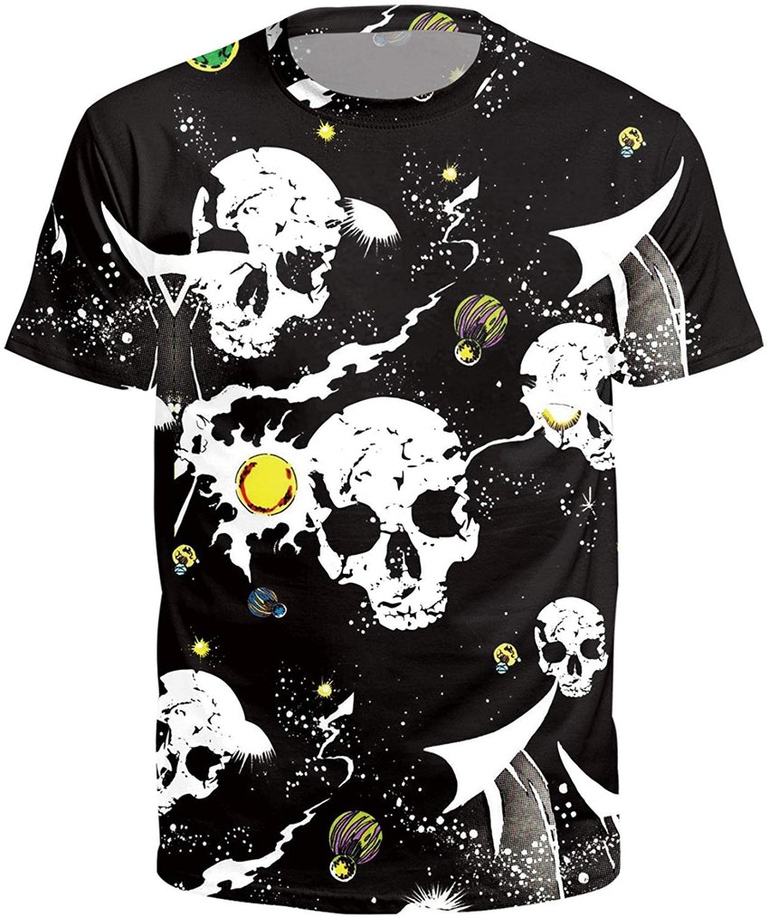 Street Style UFO Alien 3D Digital Print T Shirt Skull black