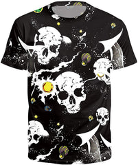 Street Style UFO Alien 3D Digital Print T Shirt Skull black