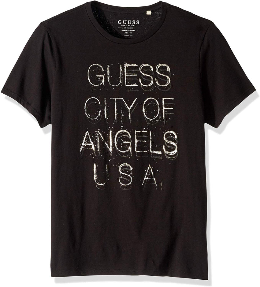 Men's Short Sleeve 3D Text Logo Crew Neck T Shirt Jet Black/Multi