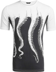 Mens Octopus Short Sleeve Cotton T Shirt Print Tee Casual Shirts Grey