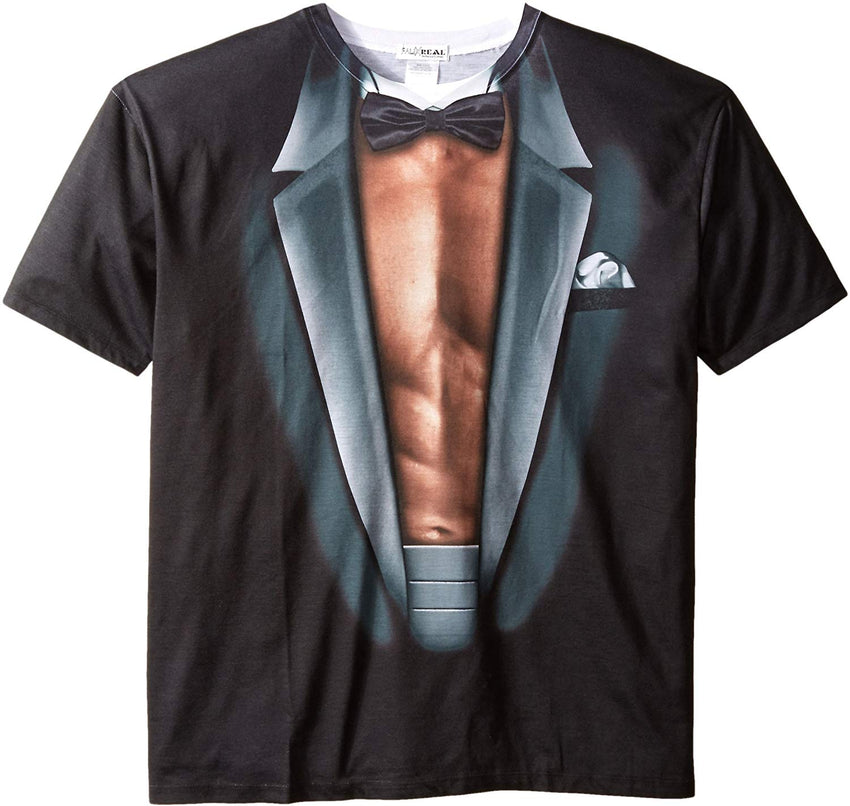 Men's 3D Photo Realistic Short Sleeve T Shirt Striper Tuxedo