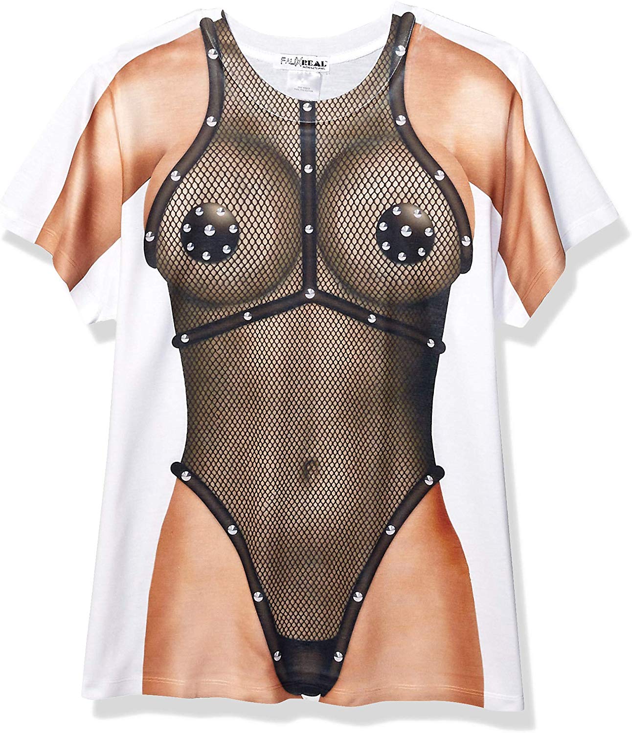 Women's Halloween 3D Photo Realistic Short Sleeve T Shirt Black Fishnet
