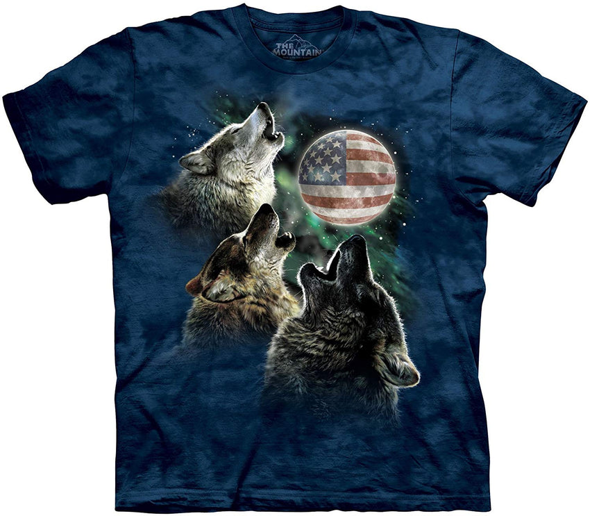 Men's Three Wolf Moon Short Sleeve Tee Moon Flag Blue