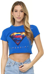Supergirl TV Series 3D Logo Superman Juniors Teen Girls Crop Top T Shirt & Stickers Royal Blue