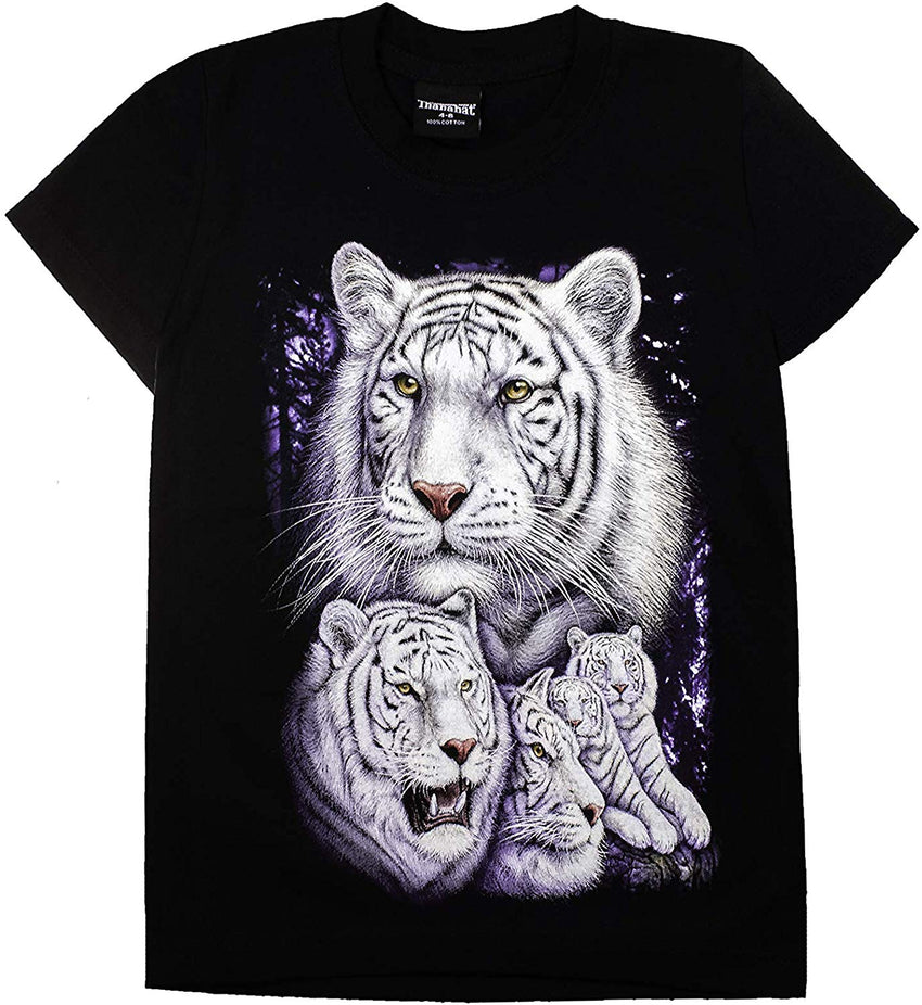 T Shirt Unisex Adult/Kids 3D Glow in Dark Animal Glitter Short Sleeves Family Sizes White Tiger Family