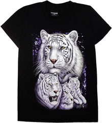 T Shirt Unisex Adult/Kids 3D Glow in Dark Animal Glitter Short Sleeves Family Sizes White Tiger Family