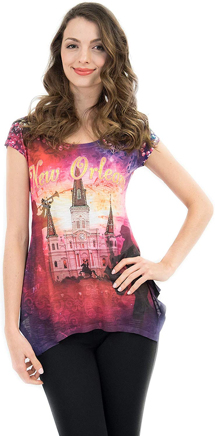 New Orleans Mardi Gras Shirt Vibrant & Colorful Print with Bling Multicolored #3