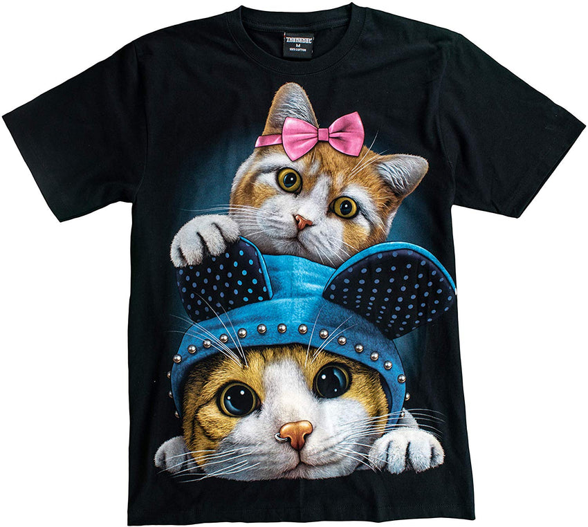 T Shirt Unisex Adult/Kids 3D Glow in Dark Animal Glitter Short Sleeves Family Sizes Cat3 Twin Cat