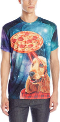 Men's 3D Photo Realistic Short Sleeve T Shirt Pizza and Dog Laser Beam