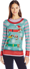 Women's 3D Photo Realistic Ugly Christmas Sweater Long Sleeve T Shirt Wiener Wonderland Ladies
