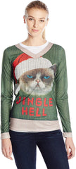 Women's 3D Photo Realistic Ugly Christmas Sweater Long Sleeve T Shirt Hell Cat