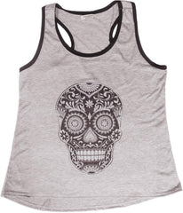 Sugar Skull Shirts for Women V Neck T Shirt Tee Beautiful Print Decorated with Rhinestones Grey 2
