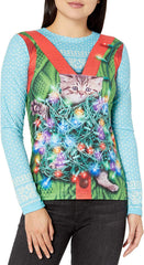 Women's 3D Photo Realistic Ugly Christmas Sweater Long Sleeve T Shirt Trapped Cat