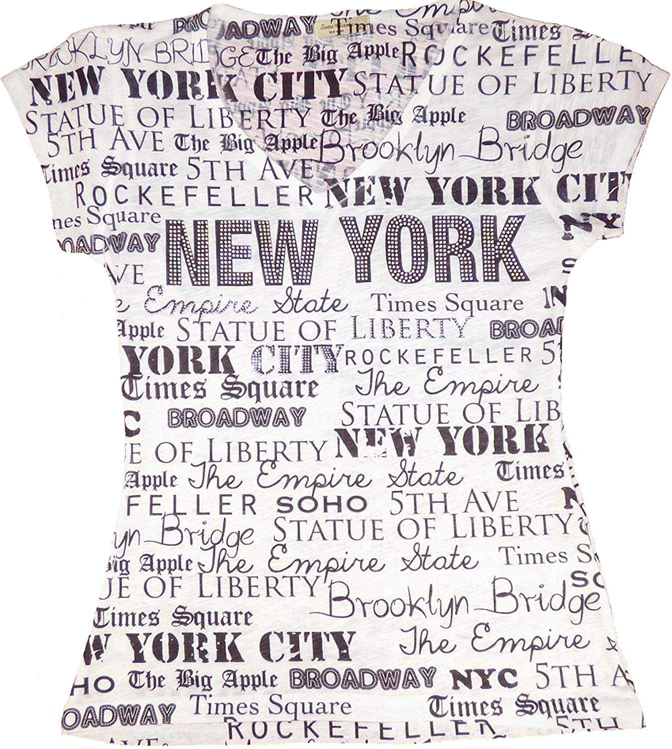 New York NYC T Shirt Colorful and Vivid Printing Decorated with Rhinestones White 4